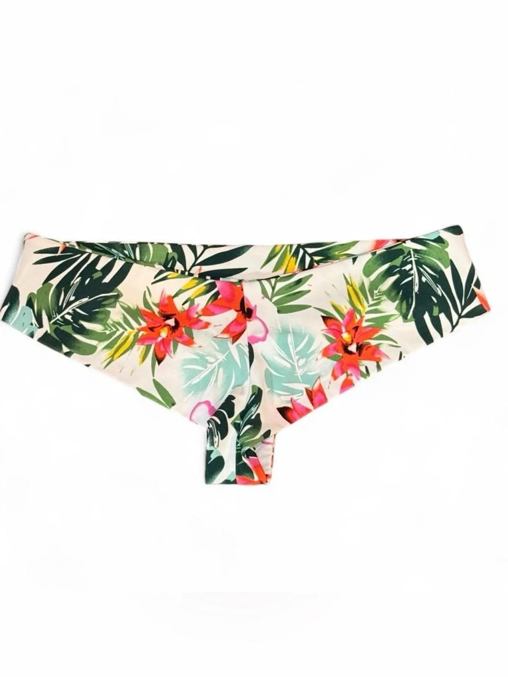Like new! Maui Girl Tropical Bikini Bottoms — White, Green & Teal Floral Print